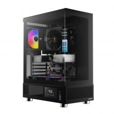 Gamdias Case ATX - ATLAS E1 - 3 x 120 mm A-RGB, Digital Display, Tempered Glass, image 