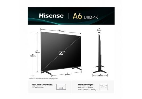 Hisense 55" A6Q, 4K Ultra HD 3840x2160, DLED, DFA, Precision Colour, HDR 10+, HLG, Dolby Vision,Light sensor, Smart TV, WiFi, BT, AnyView Cast, Gaming Mode, 1xHDMI2 eArc, 3xHDMI, 2xUSB, LAN, CI+, DVB-T2/C/S2, Black, image , 2 image