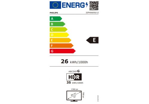 Philips 32PHS6050/12, 32" HD DLED 1366x768p, 60Hz, DVB-T/T2/T2-HD/C/S/S2, HDR 10, HLG, Dolby Audio, Smart, Titan, Pixel Plus HD, 8GB, HDMI*3, USB*2, 802.11n, 12W RMS, Black, image _ab__is.image_number.default