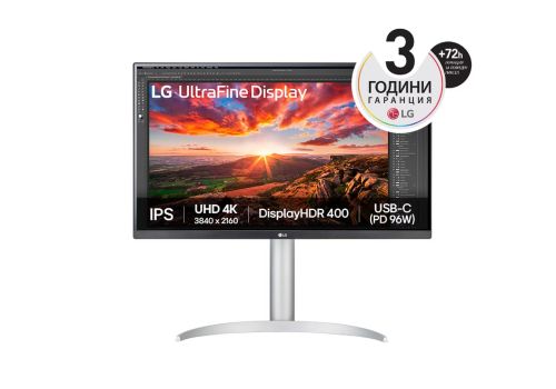 LG 27UP850K-W, 27" UltraFine UHD, IPS 4K , 5ms, 1200:1, 400cd/m2, 3840 x 2160, DCI-P3 95%, HDR 400, HDMI, USB-C, PD- 96 W, DisplayPort, Reader mode, Dynamic Action Sync, Tilt, Height (Range), Swivel, Speacers 2x5W, LG Switch, Black, image 