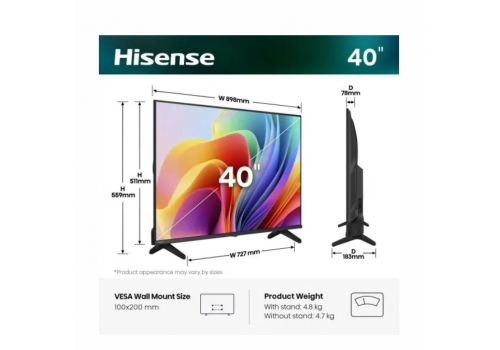 Hisense 40" A4S, Full HD 1920x1080, DLED, HDR, HLG, DTS HD, Smart TV, WiFi, WiFi Direct, 2xHDMI, 2xUSB, LAN, CI+, DVB-T2/C/S2, Black, image _ab__is.image_number.default