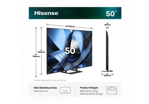 Hisense 50" U7SE, 4K Ultra HD 3840x2160, ULED, FALD, Quantum Dot, 144Hz, IPS, HDR 10+, HLG, Dolby Vision IQ, Dolby Atmos, Smart TV, WiFi 5GHz, WiFi Direct, BT, Anyview Cast, 4xHDMI, 2xUSB, LAN, CI+, DVB-T2/C/S2, Black, image , 2 image