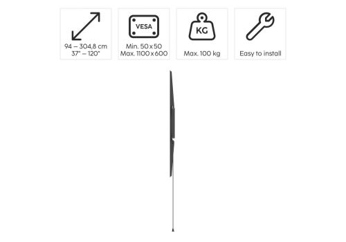 Hama TV Wall Bracket, Rigid, 305 cm (120") to 100 kg, Wall Spacing 2.8 cм, image _ab__is.image_number.default