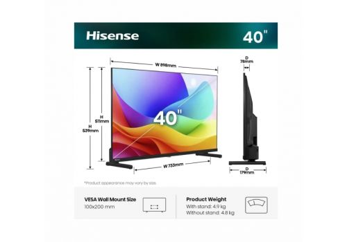Hisense 40" A5S, Full HD 1920x1080, QLED, Quantum Dot, HDR, HLG, DTS HD, Light Sensor, Dolby Audio, Smart TV, WiFi, WiFi Direct, 2xHDMI, 2xUSB, LAN, CI+, DVB-T2/C/S2, Black, image , 2 image