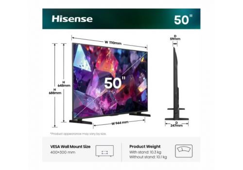 Hisense 50" E7S Pro, 4K Ultra HD 3840x2160, QLED, Quantum Dot, 144Hz, HDR 10+ adaptive, HLG, Dolby Vision, DTS Virtual X, Smart TV, WiFi 5GHz, WiFi Direct, BT, Anyview Cast, 4xHDMI, 2xUSB, LAN, CI+, DVB-T2/C/S2, Black, image , 2 image