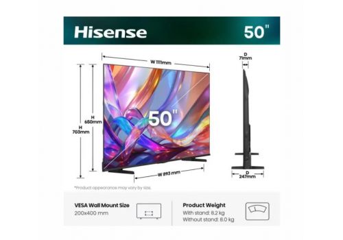 Hisense 50" E7S, 4K Ultra HD 3840x2160, QLED, Quantum Dot, HDR 10+, HLG, Dolby Vision, DTS Virtual X, Smart TV, WiFi, Light Sensor, BT, Anyview Cast, 3xHDMI, 2xUSB, LAN, CI+, DVB-T2/C/S2, Black, image , 2 image