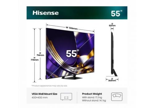 Hisense 55"U7S Pro, 4K Ultra HD 3840x2160, ULED, FALD, Quantum Dot, 165Hz, IPS, HDR 10+, HLG, Dolby Vision IQ, Dolby Atmos, Smart TV, WiFi 5GHz, WiFi Direct, BT, Anyview Cast,light sensor,Solar Powered Remote, 4xHDMI, 2xUSB, LAN, CI+, DVB-T2/C/S2, Black, image _ab__is.image_number.default