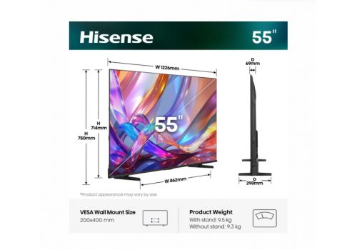 Hisense 55" E7S, 4K Ultra HD 3840x2160, QLED, Quantum Dot, HDR 10+, HLG, Dolby Vision, DTS Virtual X, Smart TV, WiFi, Light Sensor, BT, Anyview Cast, 3xHDMI, 2xUSB, LAN, CI+, DVB-T2/C/S2, Black, image , 2 image