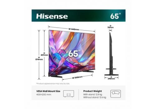Hisense 65" E7S, 4K Ultra HD 3840x2160, QLED, Quantum Dot, HDR 10+, HLG, Dolby Vision, DTS Virtual X, Smart TV,Light Sensor,WiFi Direct, BT, Anyview Cast, 3xHDMI, 2xUSB, LAN, CI+, DVB-T2/C/S2, Black, image _ab__is.image_number.default