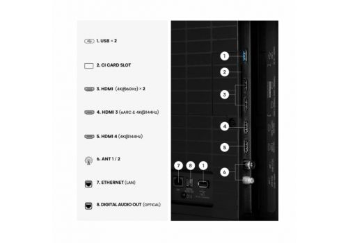 Hisense 65" E7S Pro, 4K Ultra HD 3840x2160, QLED, Quantum Dot, 144Hz, HDR 10+ adaptive, HLG, Dolby Vision, DTS Virtual X, Smart TV, WiFi 5GHz, WiFi Direct, BT, Anyview Cast, 4xHDMI, 2xUSB, LAN, CI+, DVB-T2/C/S2, Black, image _ab__is.image_number.default