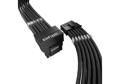 1stPlayer Custom Sleeved Modding Cable Black - PCIe 5.0 12VHPWR M/M - FM2-B-BK, image 