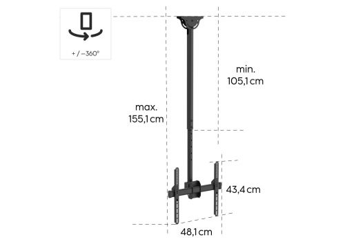 Hama TV Ceiling Mount, Swivel, Tilt, 165 cm (65") up to 50 kg, 220878, image _ab__is.image_number.default