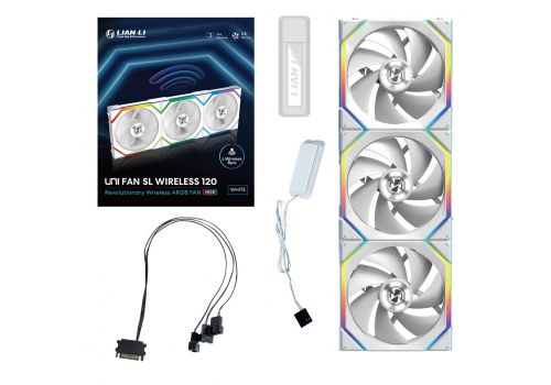 3Pack Fans Lian Li UNI FAN SL Wireless ARGB PWM - 120 mm White + Controller, image _ab__is.image_number.default