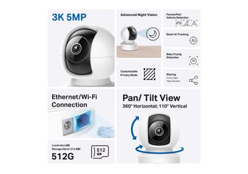 Home Security WiFi Camera TP-Link Tapo C232, 3K 5Mp with AI, Pan/Tilt, LAN, WiFi, SDmicro, night vision, image , 4 image