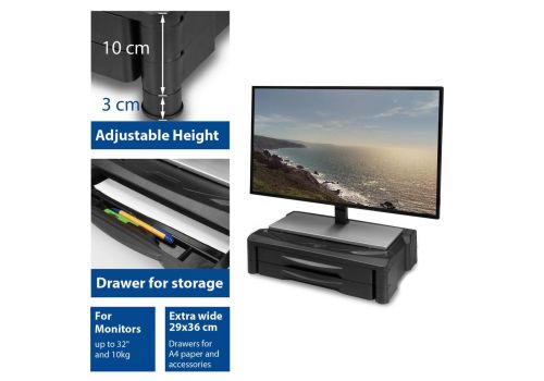ACT Monitor stand extra wide with two drawers, up to 10kg, adjustable height, image _ab__is.image_number.default