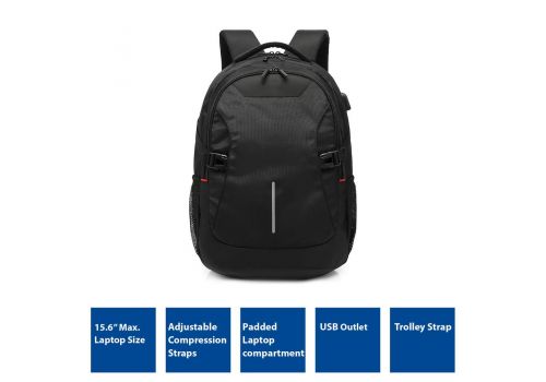 Global Notebook Backpack 15.6" with USB Outlet, image , 2 image