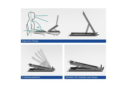 ACT AC8145 Folding Laptop Stand, 5 Positions, Black, image , 3 image