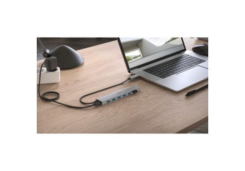 HAMA USB Hub, 7 Ports, USB 3.2 Gen 1, 5 Gbit/s, incl. USB-C Adapter and PSU, image _ab__is.image_number.default