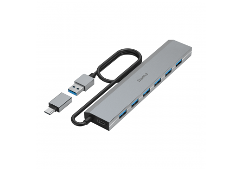 HAMA USB Hub, 7 Ports, USB 3.2 Gen 1, 5 Gbit/s, incl. USB-C Adapter and PSU, image 