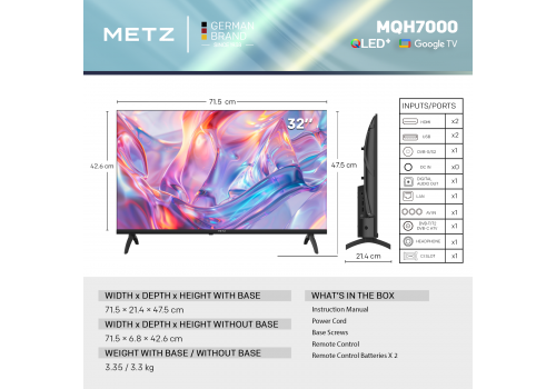 METZ TV 32" 32MQH7000Z HD Ready QLED+ Google TV, Клас E, image , 5 image