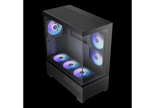 Gamdias Case mATX - AURA GC12 ARGB BK - 6 x 120 mm A-RGB, USB-C, Tempered Glass, image _ab__is.image_number.default