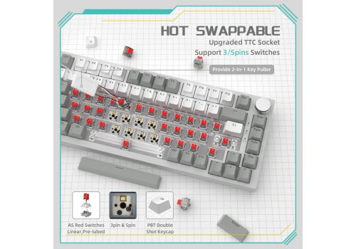 Ajazz Gaming Mechanical Keyboard AK820 - AS Red Switch [Linear] (English US), Gray White, White Light, image , 3 image