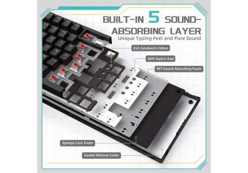 Ajazz Gaming Mechanical Keyboard AK820 - Red Switches [Linear] (English US), Black, White Backlight, image _ab__is.image_number.default