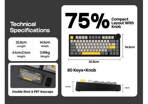 Ajazz Wireless Gaming Mechanical Keyboard AK820 V2 PRO - White peach Switch [Linear] (English US), White, image , 4 image