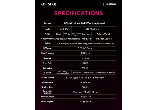 ATK Professional Gaming Mechanical Keyboard RS6 Ultra - 8K, TTC RGB Magneto Switches [Linear] - White Shadow Warrior, image _ab__is.image_number.default