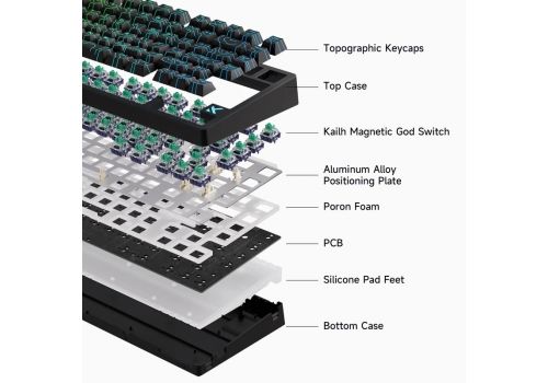 MCHOSE Gaming Mechanical Keyboard Jet75 - 8K, Kailh Magnetic God Switch [Linear] (English US), Black, image , 3 image